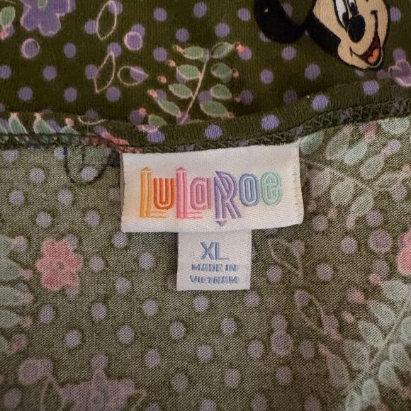 LulaRoe Irma Top Womens Size XL Disney Minnie Mouse Green Floral T-Shirt Tunic - Picture 4 of 10